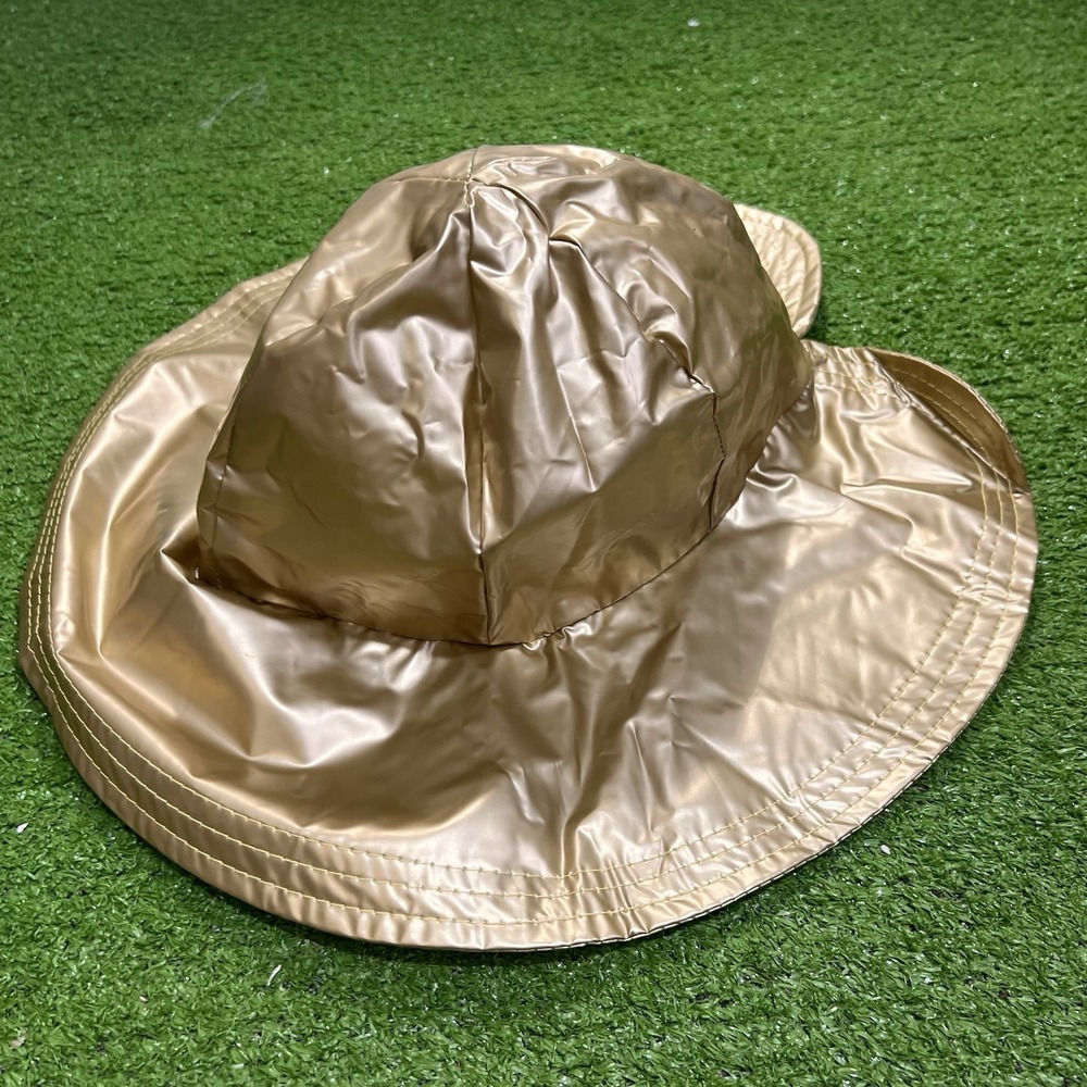 Vintage Medium M/L Women Ladies Vinyl Rain Bucket Hat Gold 1980s Betmar